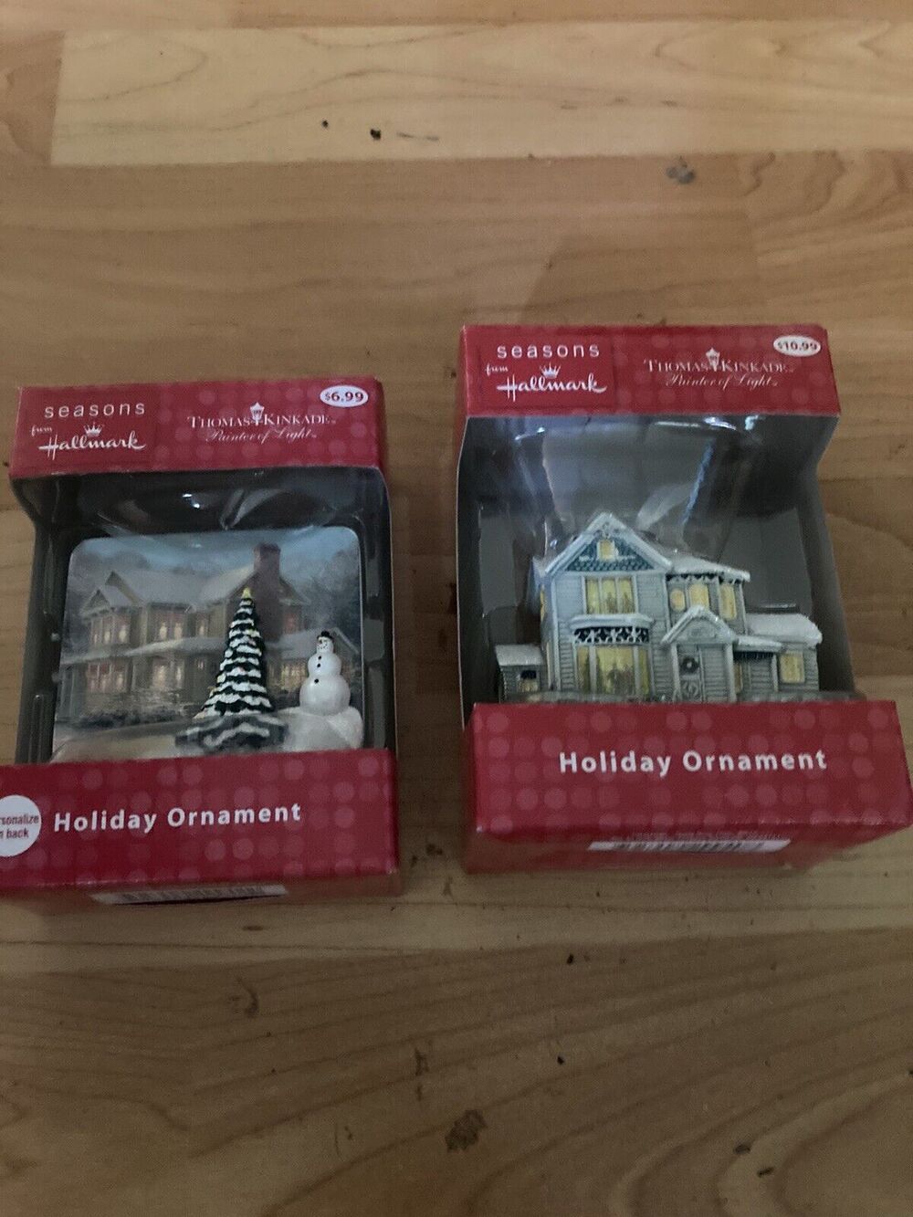 Hallmark Thomas Kinkade  Victorian House & Snowman 2 Set Christmas Ornament 2012